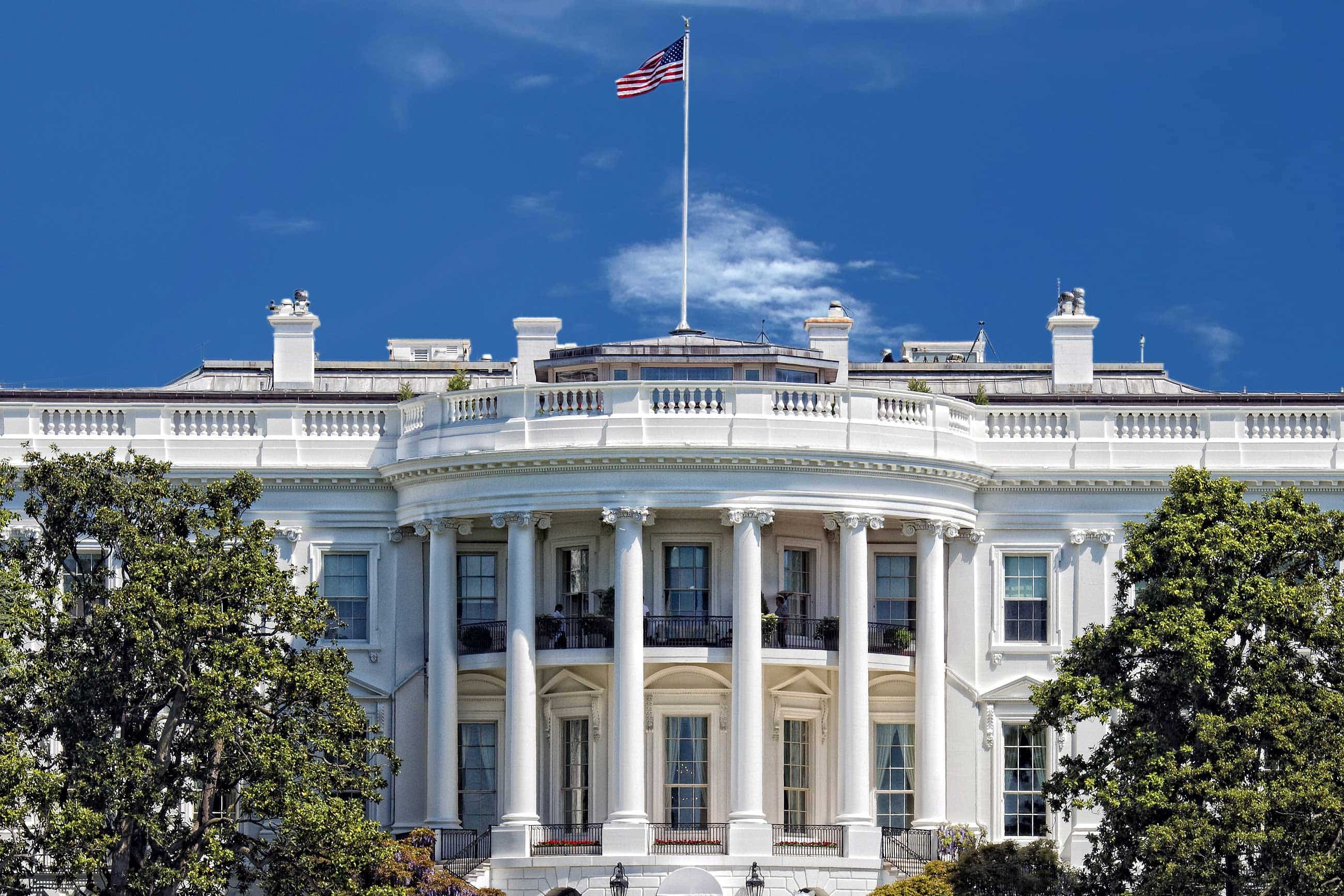 White House on deep blue sky background